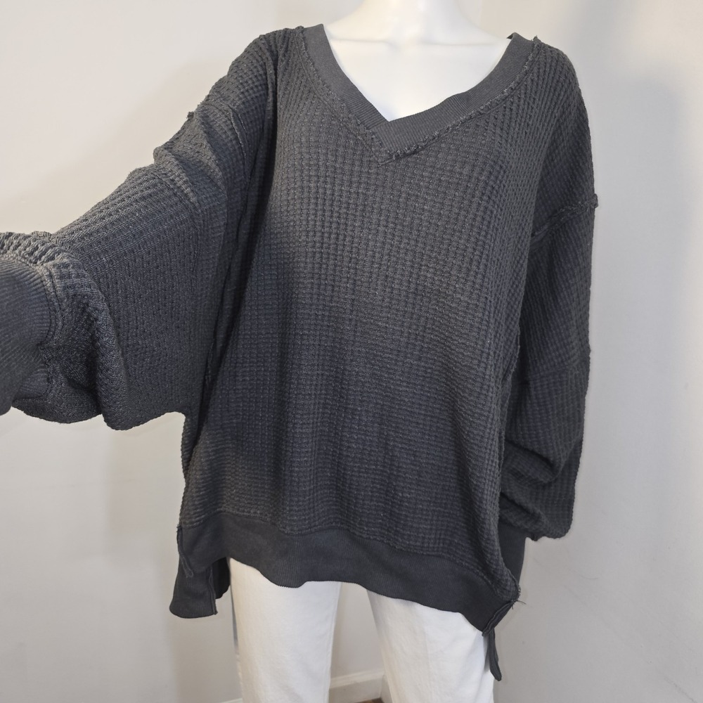 American Eagle Big Hug Waffle Sweatshirt Top Size XL Oversized Long Slv Bohemian